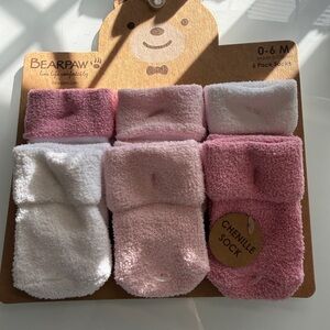 Bearpaw Pink and White Chenille Baby Socks - 6 Pack 0-6M